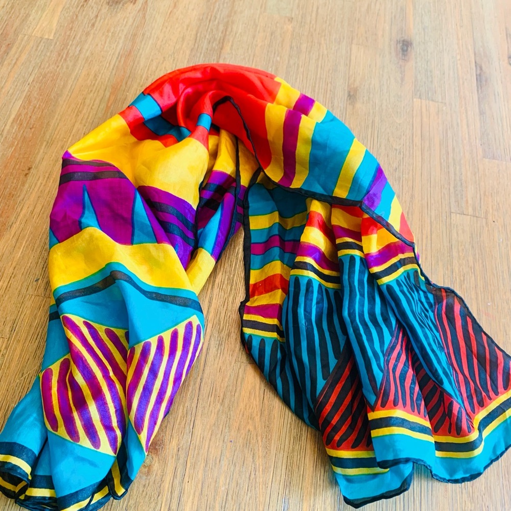 Japanese Silk Square scarf SUNKYUNG Colorful Geometric Pattern - Picture 10 of 10